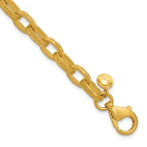 22K Yellow Gold Brushed and Hammered 6.5mm Solid Oval Link Chain Bracelet 8.5" - Picture 1 of 5