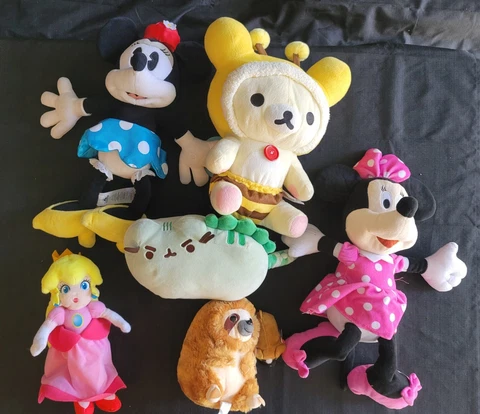 Mixed Plush Lot of 7 (Minnie Mouse, Peach, Ty, Rilakkuma,  Pusheen) Cover