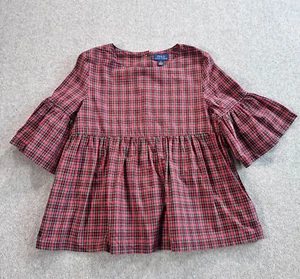Polo Ralph Lauren Girls Peplum Top Size 16 Red Plaid Bell Sleeves Holiday Button - Picture 1 of 8