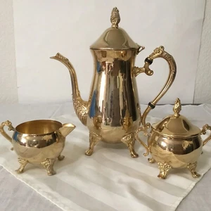 International Silver Company vergoldete Kaffeekanne, Zuckerschüssel/Deckel und Milchkännchen - Bild 1 von 8