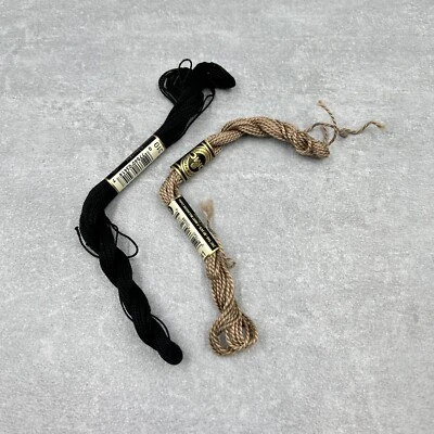 DMC 115 5-310 Pearl Cotton Thread Black Size 5 Beige Size 3 - 2 PARTIAL SKEINS - Image 1 of 4