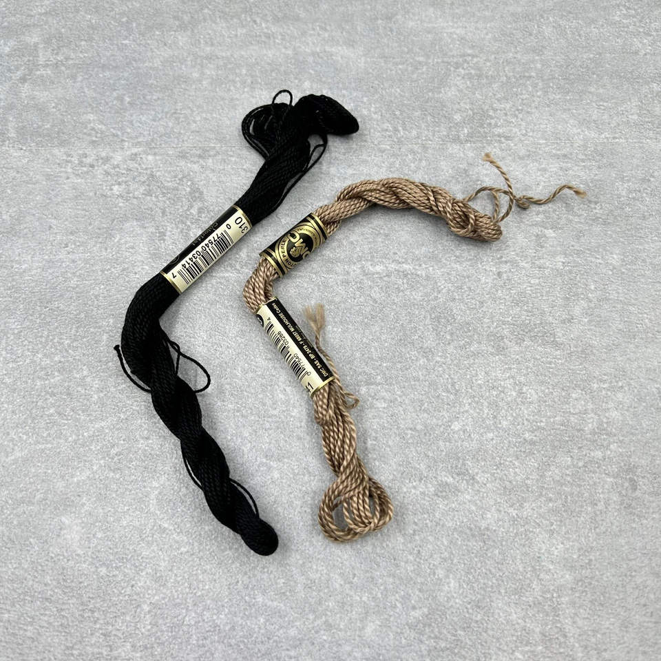 DMC 115 5-310 Pearl Cotton Thread Black Size 5 Beige Size 3 - 2 PARTIAL SKEINS - Image 1 of 4