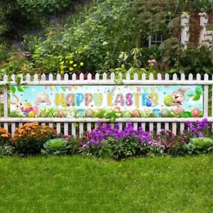 Spring Happy Easter Banner Bunny Egg Flower Theme Sign Easter Day Home Yard Deco - Picture 1 of 6