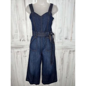 7 SEVEN FOR ALL MANKIND HIGH WAIST CROPPED DENIM WIDE LEG SLEEVELESS JUMPSUIT 25 - Picture 1 of 16