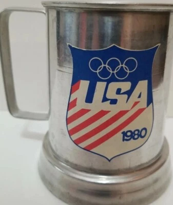 USA OLYMPICS 1980 Alluminum Metal Stein Mug Clear Bottom Cup Vintage Cup - Image 1 of 4