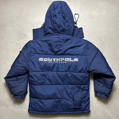 Youth SouthPole Puffer 夹克工装口袋海军蓝鹅绒儿童 M / 12-14 — 第 1/4 张图片