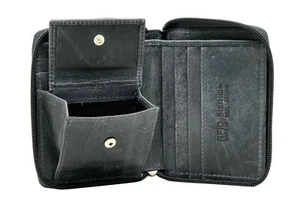 Full Zip Around Distressed Hunter Leather Coin Pocket Wallet Purse RFID Blocking - Picture 1 of 14