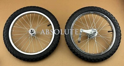 16" CHROME HEAVYDUTY 28 SPOKE BICYCLE WHEEL SET W/BLACK 2.125 BMX COMP III TIRES - Image 1 of 2