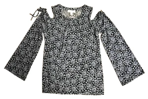 MICHAEL Kors Medium Printed Cold Shoulder Long Sleeve Blouse Women's Black Blue - Picture 1 of 10