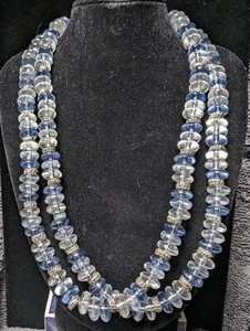 Vintage Two Strand Beaded Necklace Blue Clear 16" - Picture 1 of 4