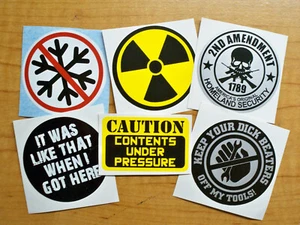 Funny Hard Hat Stickers / Radiation Symbol Snowflakes 2nd Amendment Decals - Picture 1 of 1