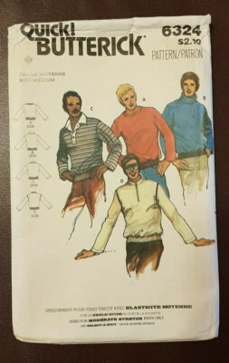 B-6324 Men's Top Sewing Pattern Butterick Chest 38-40 Size Med Cut & Complete  - Image 1 of 3