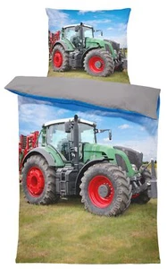 Kinderbettwäsche 135x200 cm Traktor Trecker Landmaschinen grün grau Mikrofaser - Bild 1 von 5