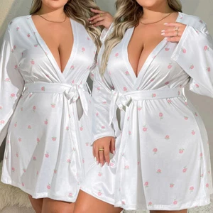 Lady Plus Size Satin Sexy Night Dress Lace Bride Long Kimono Robe Babydoll Gown - Picture 1 of 15