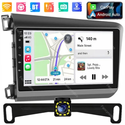 APPLE CARPLAY FOR HONDA CIVIC 2012-2015 ANDROID 12 CAR STEREO RADIO GPS WIFI RDS - Image 1 of 4
