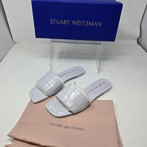Stuart Weitzman Womens 7.5 Summer Slide Wisteria Lilac Croc Embossed Sandals - Picture 1 of 10