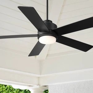 52" Casa Vieja Grand Palm Matte Black LED Damp Rated Fan with Remote - Picture 1 of 10