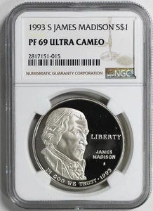 1993 S James Madison $1 NGC PF 69 Ultra Cameo - Picture 1 of 2