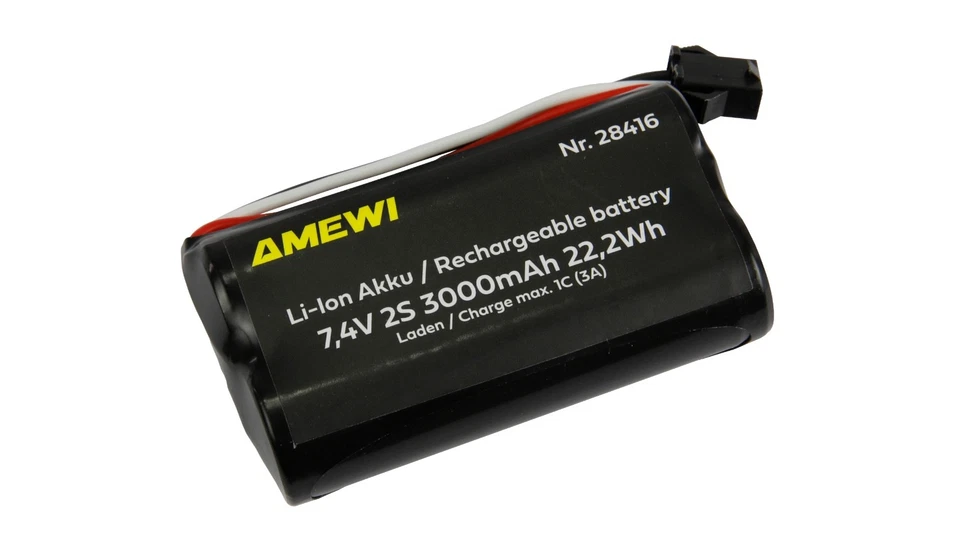 LI-ION AKKU 2S 7,4V 3000MAH HBX 3-PIN STECKER 69 x 37 x 19mm 99Gramm AMEWI 28416 - Bild 1 von 1