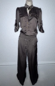 Lucy Paris Brown Jumpsuit 3/4 Roll Tab Sleeve Belted Style M3253 Size S - Picture 1 of 8