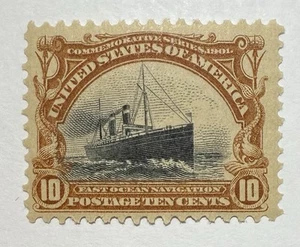 US #299 1901 10c yellow brown & black Pan-Pacific “Fast Ship” MLH/VF; $115 SCV - Picture 1 of 3