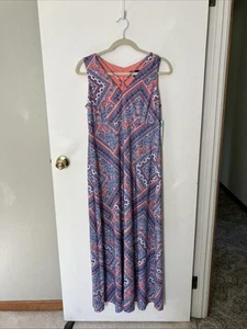 R & K NWT Women’s Maxi Dress Sleeveless Blue Coral Paisley Size 10 Petite - Picture 1 of 8