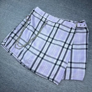 Cult Favorite Purple Plaid Mini Skort Chain Accent Skirt Shorts Women's - Picture 1 of 6
