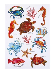 Peking Handicraft Field Guide Sealife Cotton Kitchen Towel, 25" - Picture 1 of 1