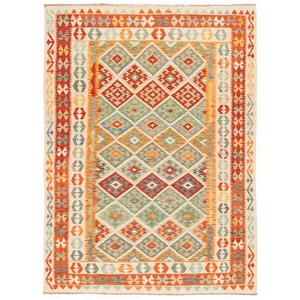 Kelim Afghan 252x177 cm Handgewebter Orientteppich kilim Wolle Carpet Rug Beige - Picture 1 of 12