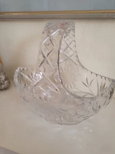 Lead Cut Crystal Basket By Irena Poland Hand Cut Vintage Pinwheel & Star 16cm - Picture 1 of 3