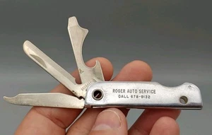 Vintage Bassett 3 tool Blade Pocket Knife Slim Easy Carry "Roger Auto Service" - Picture 1 of 6