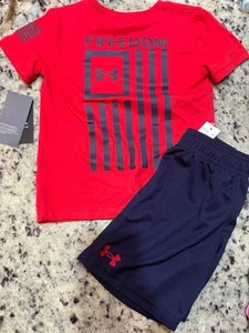 Under Armour Boys Short Set NWT Size 4 Patriotic Flag USA - Picture 1 of 1