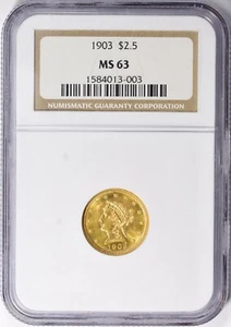 1903 LIBERTY HEAD QUARTER EAGLE $2.5 GOLD NGC MS63 - Picture 1 of 3