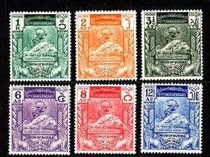 Birmania 116-121, montado sin montar o nunca montado. Michel 117-122. UPU-75, 1949. Leones de piedra. - Imagen 1 de 1