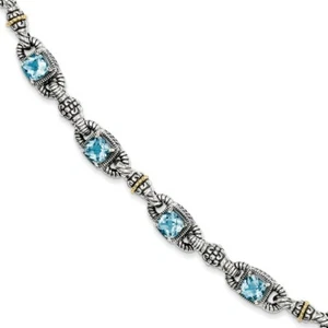 14k/Silver Two-Tone Sterling Silver 14k 14kt Sky Blue Topaz Bracelet 8mm 7.25 in - Picture 1 of 3