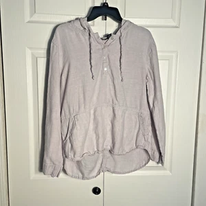 Camisa de lino Tahari para mujer mediana lila con capucha canguro bolsa verano boho top - Imagen 1 de 14