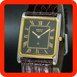 Vintage1980 [COME NUOVO] SEIKO Carro 6020-5470 Quadrante Nero Quadrato Sottile Forma Tank Uomo - Foto 1 di 18
