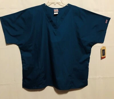 Cherokee Women's Scrub Top Size 2XL Teal Blue 3 Pockets New With Tags Condition - Image 1 of 4