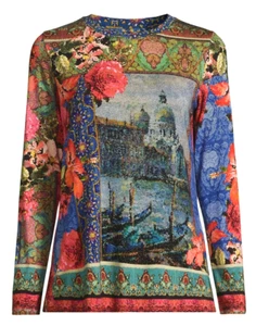 Nuevo con etiquetas Camiseta Johnny Was Janie Favorite Larga Slv Cuello Redondo Grand Canel Venice XL 130 - Imagen 1 de 12