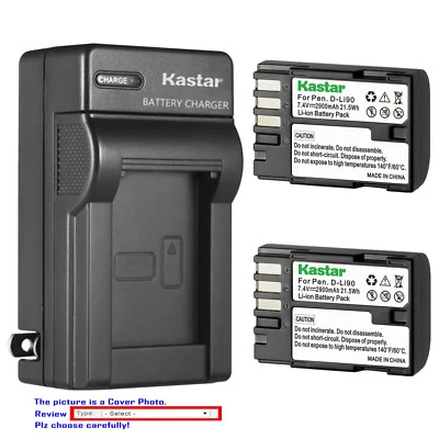 Kastar Battery AC Wall Charger for Pentax D-Li90 DLI90 DL190 & Pentax D-BC90 - Image 1 of 4