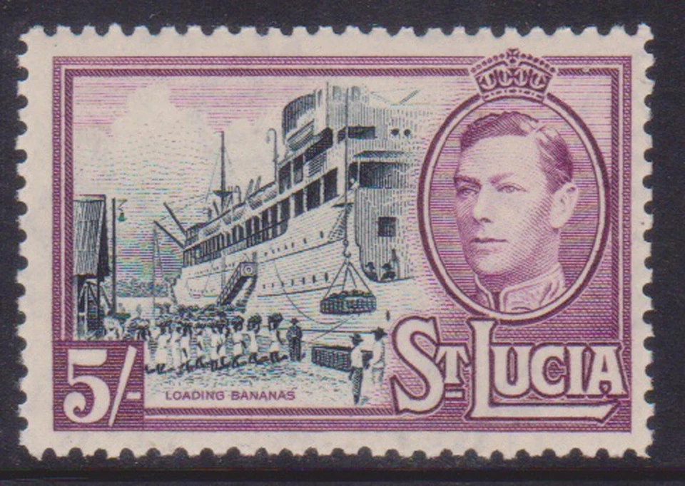 (F178-29) 1938 St Lucia 5/- black &mauve KGVI stamp MUH (AD)  (KW68) - Изображение 1 из 1