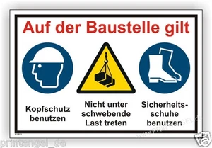 Schild,Baustelle,Bauschild,Helmpflicht,Sichrheitsschuhe tragen,achtung Kran B23 - Bild 1 von 1