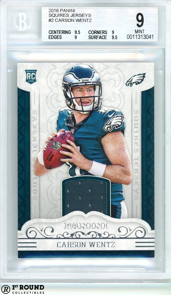 Carson Wentz BGS 9+: 2016 Panini Squires Jerseys Rookie POP 2 - Image 1 of 3