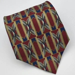 Henry Grethel Silk Tie Red Gray Brown Blue Geometric Men Necktie USA 56 x 4 - Picture 1 of 10