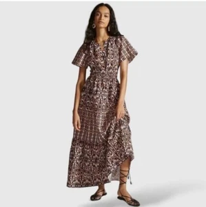 ANTHROPOLOGIE Maeve Somerset Dress Cotton Printed Pleated Maxi Dress SZ S Petite - Picture 1 of 6