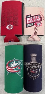Lote de 4 latas de cerveza grandes 22 oz cerveza Koozies Cincinnati rojo + chaquetas azules Columbus - Imagen 1 de 1