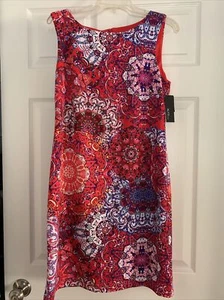 ALYX Women's Red Print Sleeveless Career Sheath Dress Knee Length Size 8 NEW - Picture 1 of 11