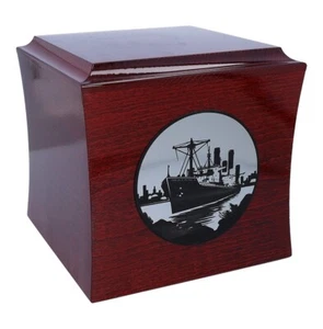 Ship urn for ashes for sailor Cremation urn with ship Mahogany wooden urn - Picture 1 of 9
