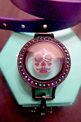 Authentic Origami Owl PURPLE WRAP BRACELET/LOCKET/"BOO" DANGLE/SUGAR SKULL CHARM - Image 1 of 3