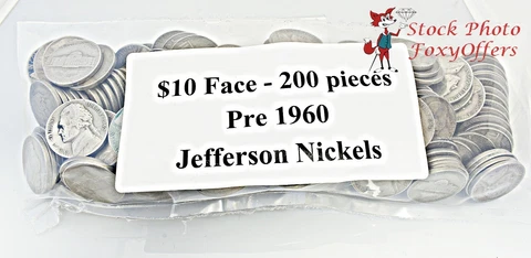 Pre-1960 Jefferson Nickels - Circulated - 200 Pieces ($10 Face) Cover